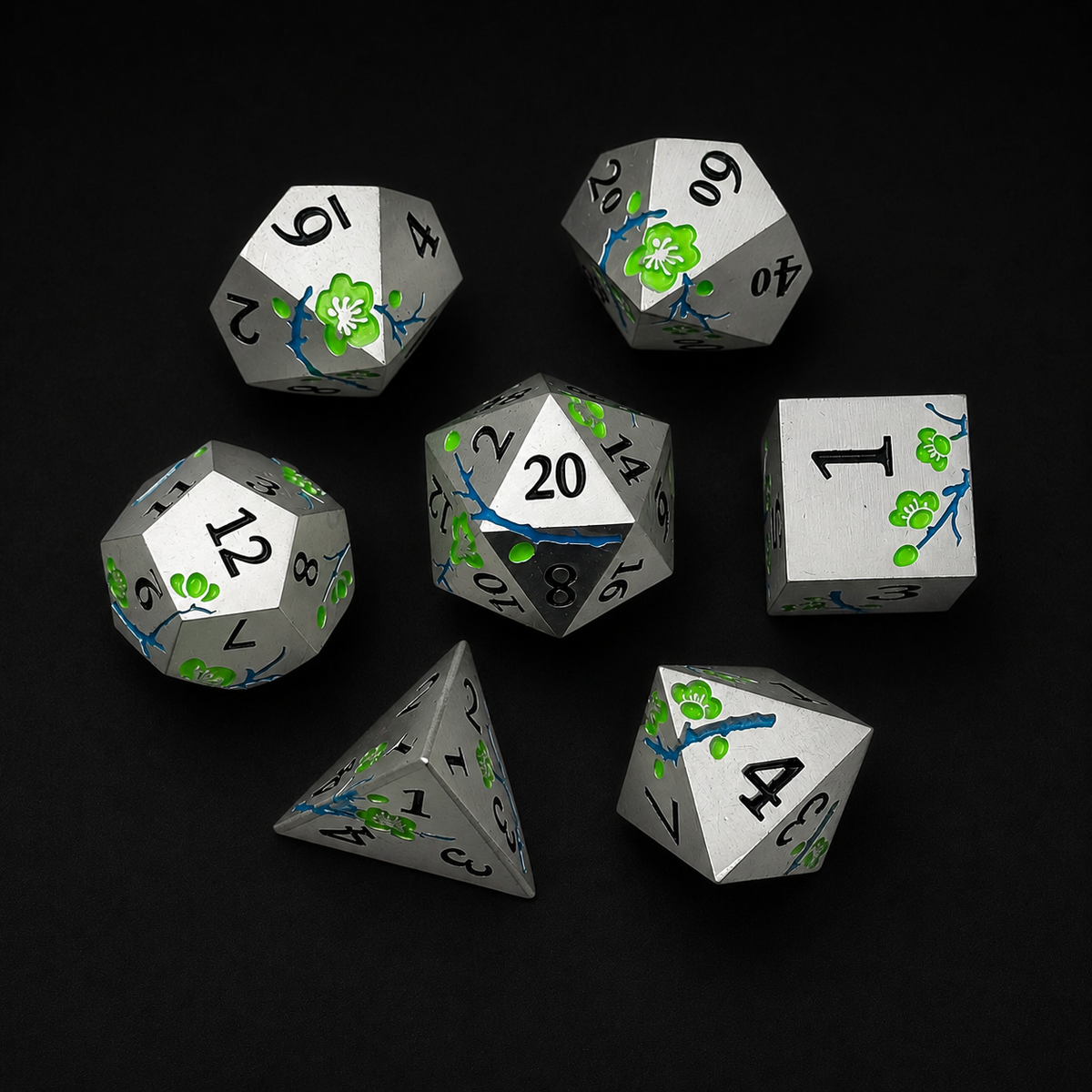 Iron Green Cherry Blossom - Metal Dice Set