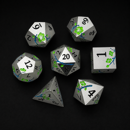 Iron Green Cherry Blossom - Metal Dice Set