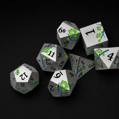 Iron Green Cherry Blossom - Metal Dice Set