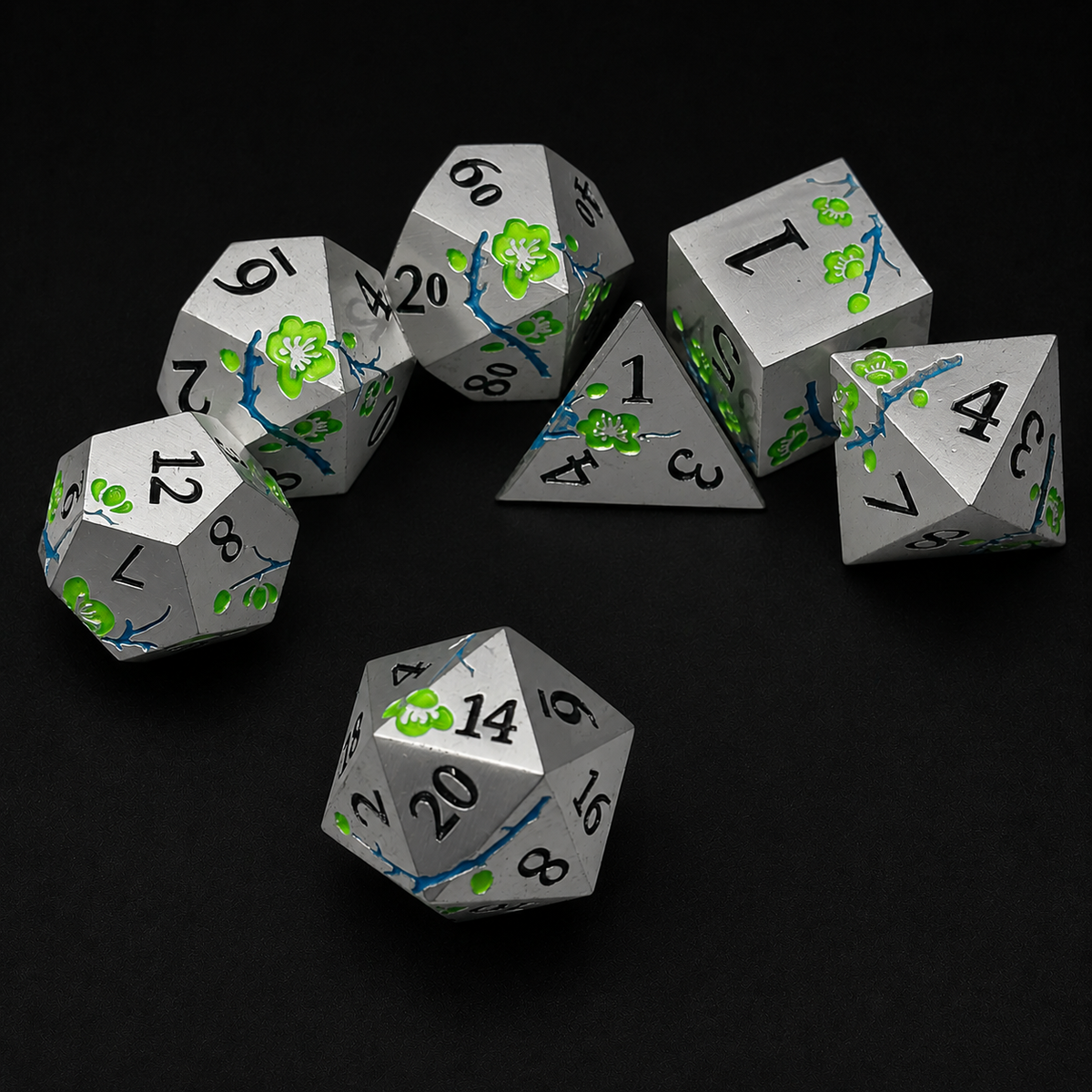 Iron Green Cherry Blossom - Metal Dice Set