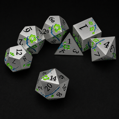 Iron Green Cherry Blossom - Metal Dice Set