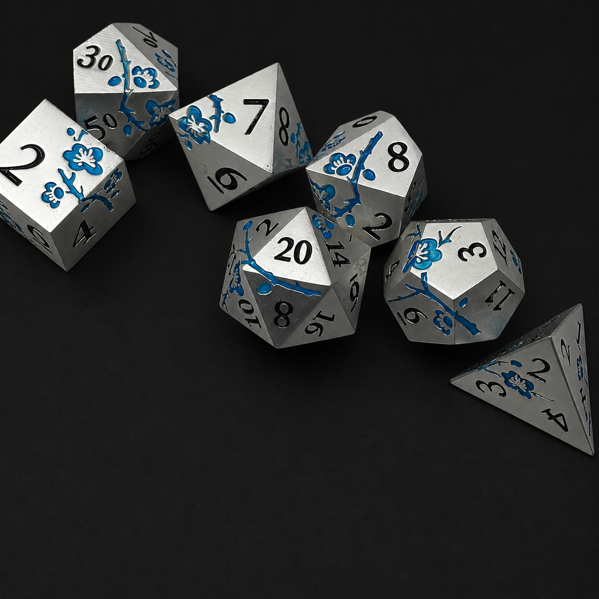 Iron Blue Cherry Blossom - Metal Dice Set