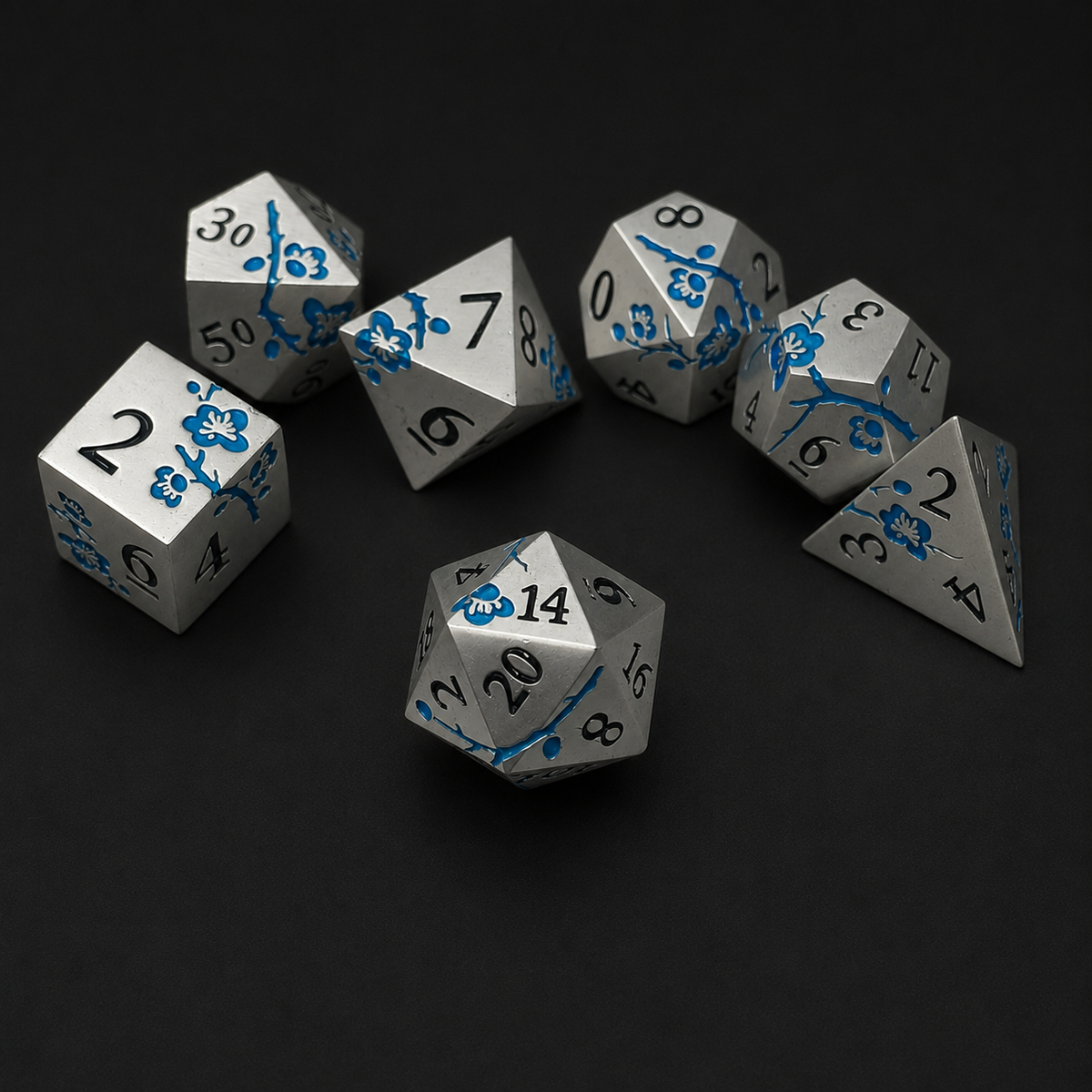 Iron Blue Cherry Blossom - Metal Dice Set