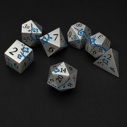 Iron Blue Cherry Blossom - Metal Dice Set