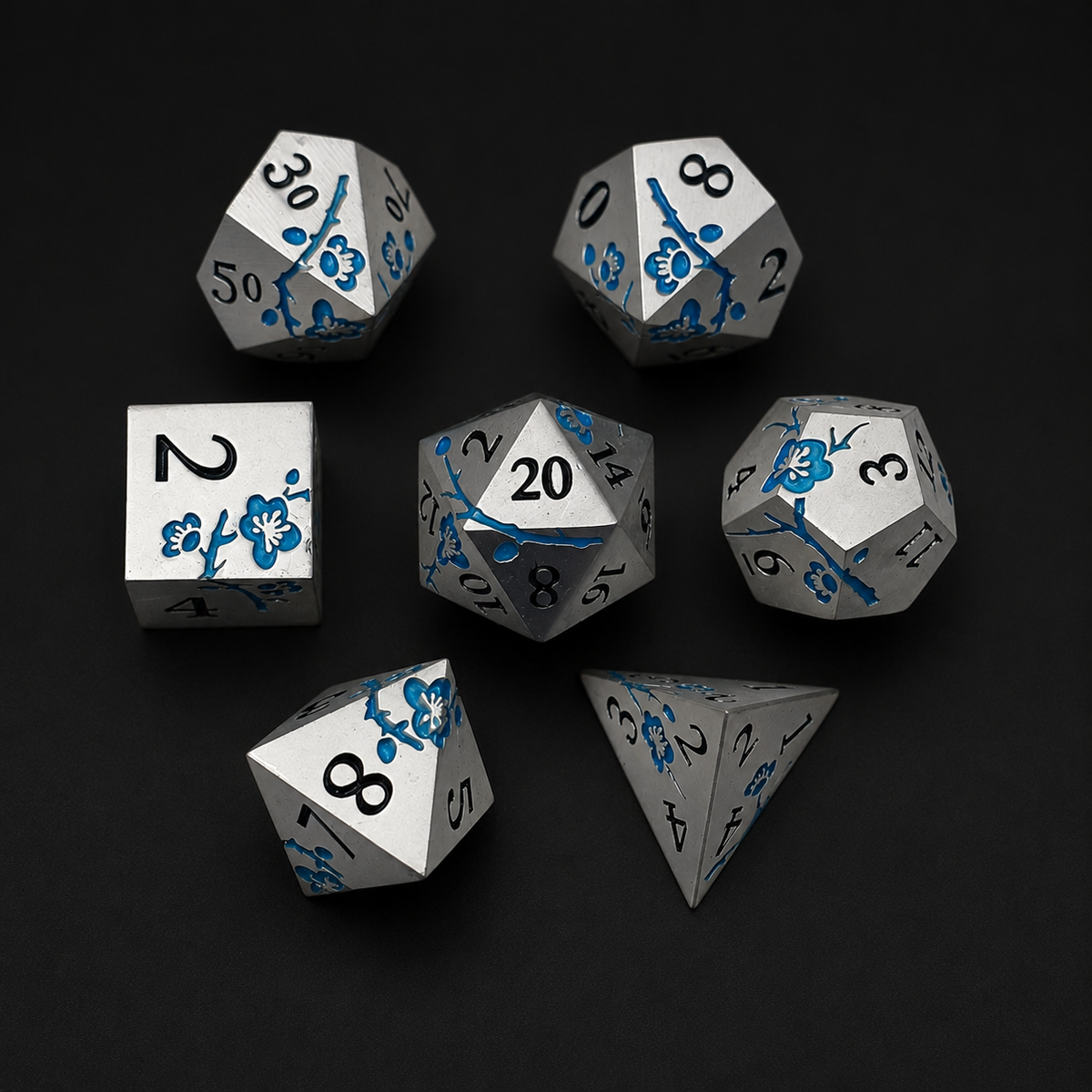 Iron Blue Cherry Blossom - Metal Dice Set