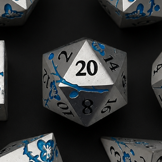 Iron Blue Cherry Blossom - Metal Dice Set