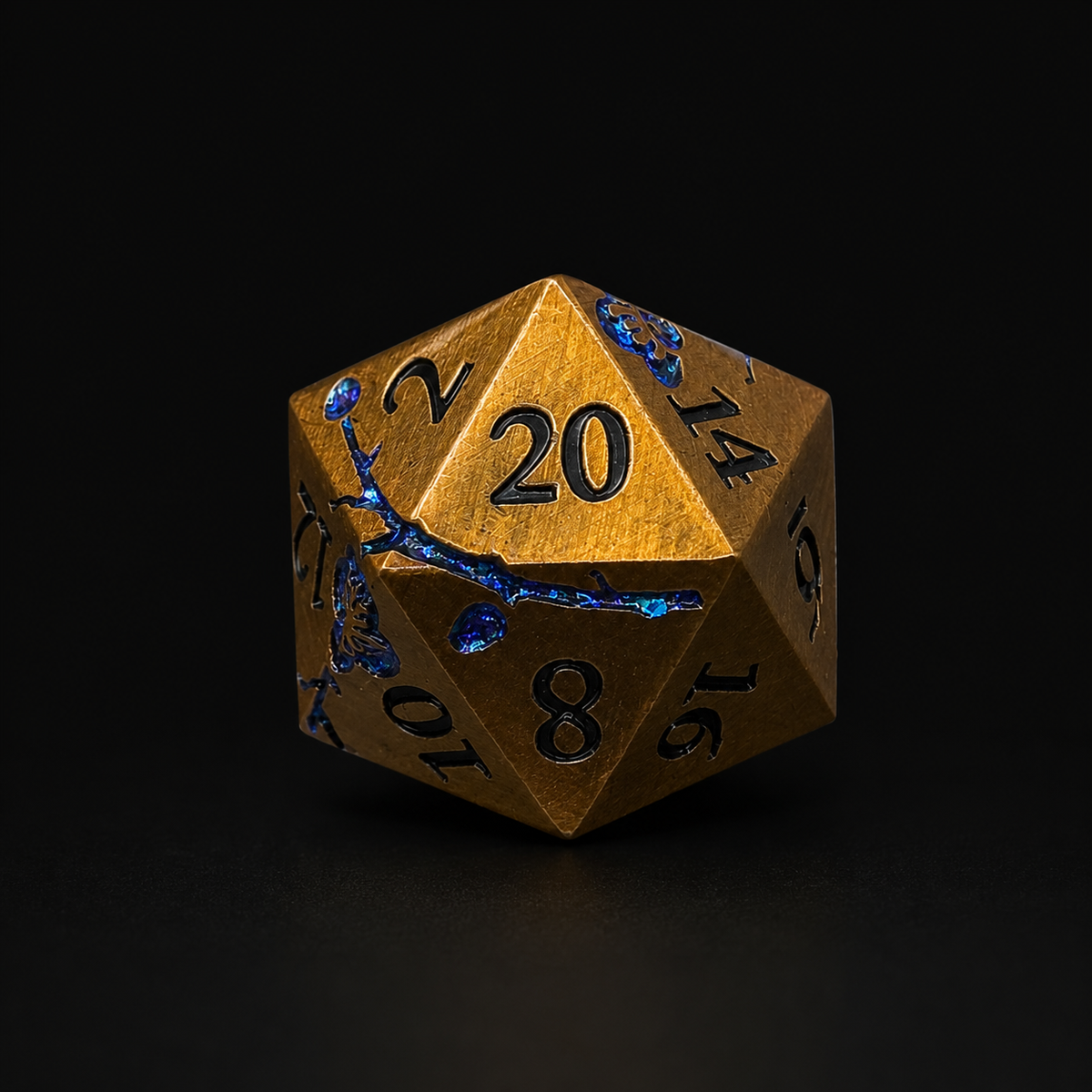 Bronze and Blue Cherry Blossom - Metal Dice Set