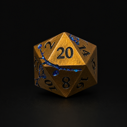 Bronze and Blue Cherry Blossom - Metal Dice Set