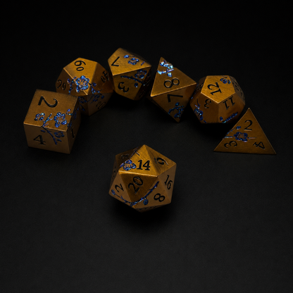 Bronze and Blue Cherry Blossom - Metal Dice Set