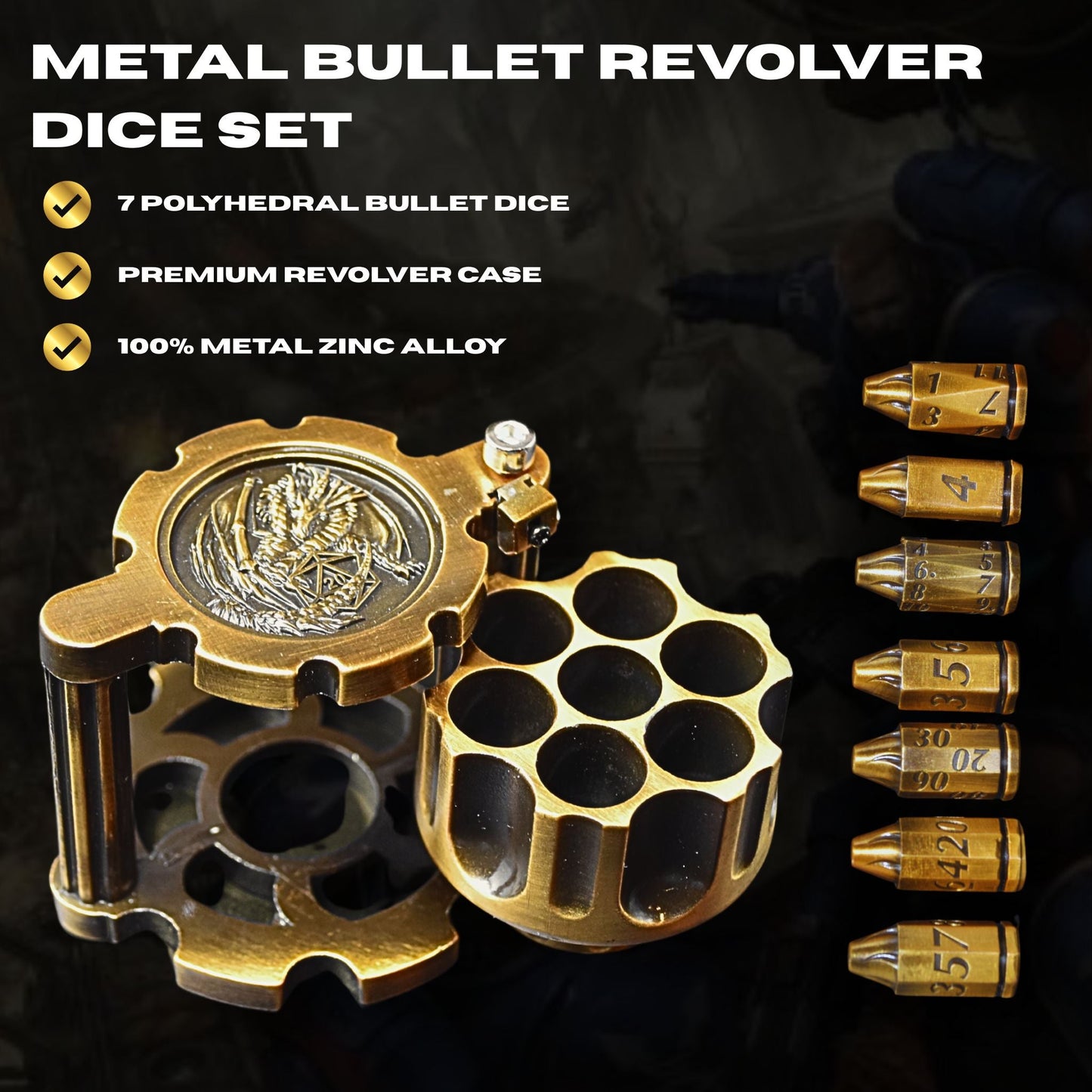 Metal Bullet Revolver Dice Set